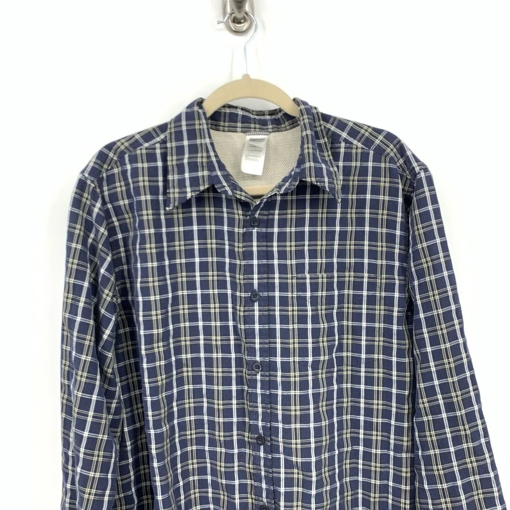 The‎ North Face Men Size Large Shirt Button Down Top Blue White Checkered Plaid